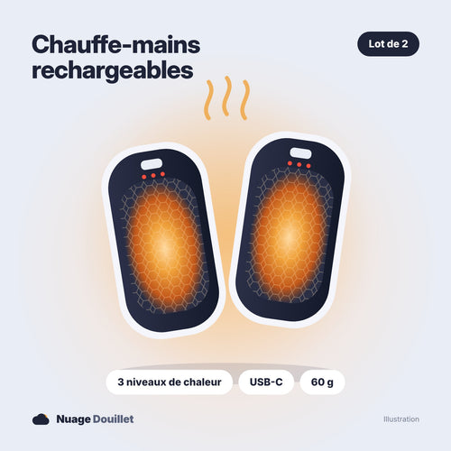 Deux chauffe-mains rechargeables Nuage Douillet, lot de 2